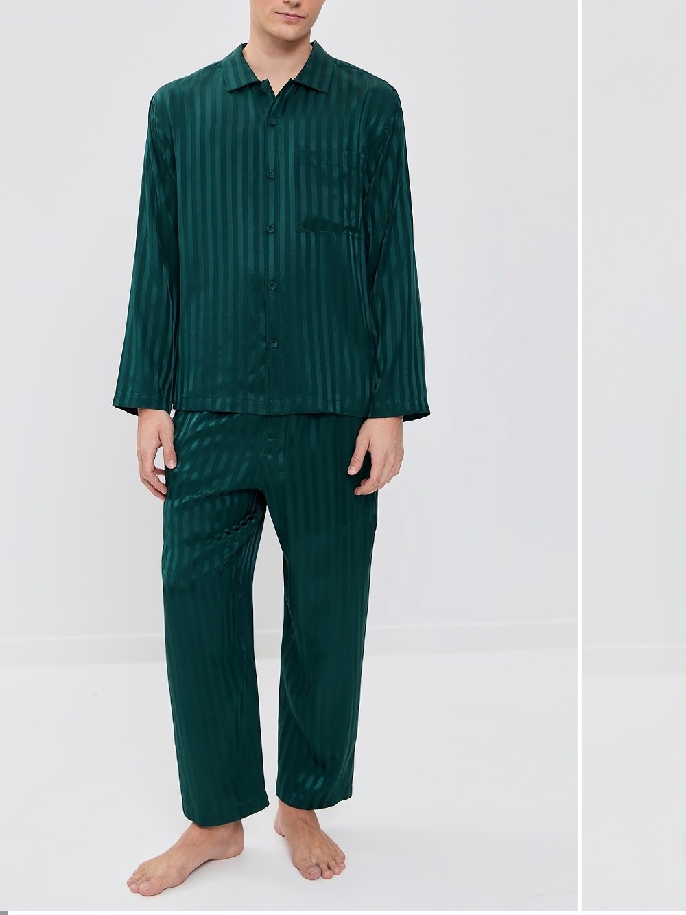 LUNYA BNWT Washable Silk Striped Jacquard Button Up Set in Dusky Cypress Size M